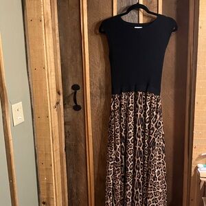 Nicole Miller Black and Leopard Print Maxi Dress